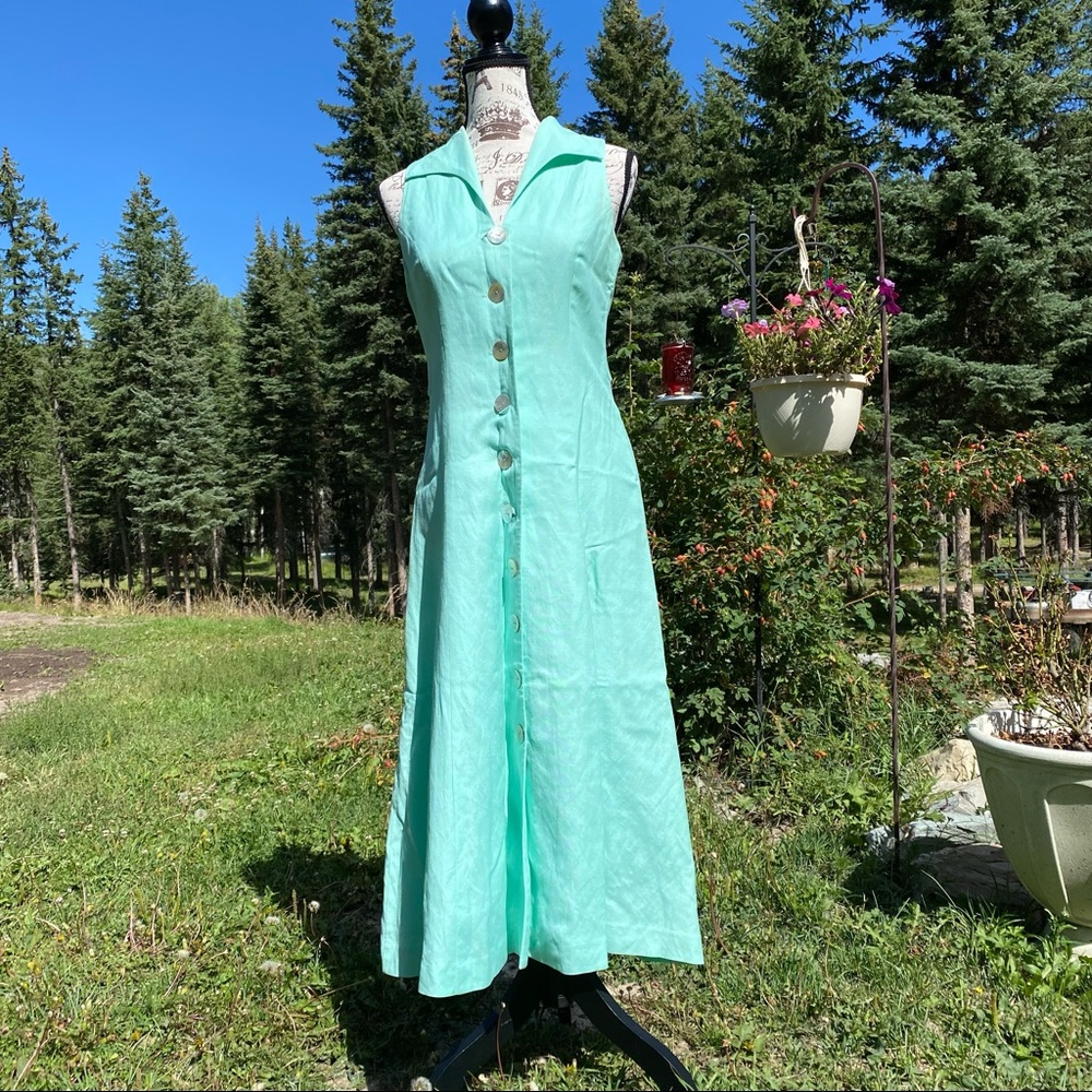 Mint Green Coldwater Creek Linen Blend Dress sz 6
